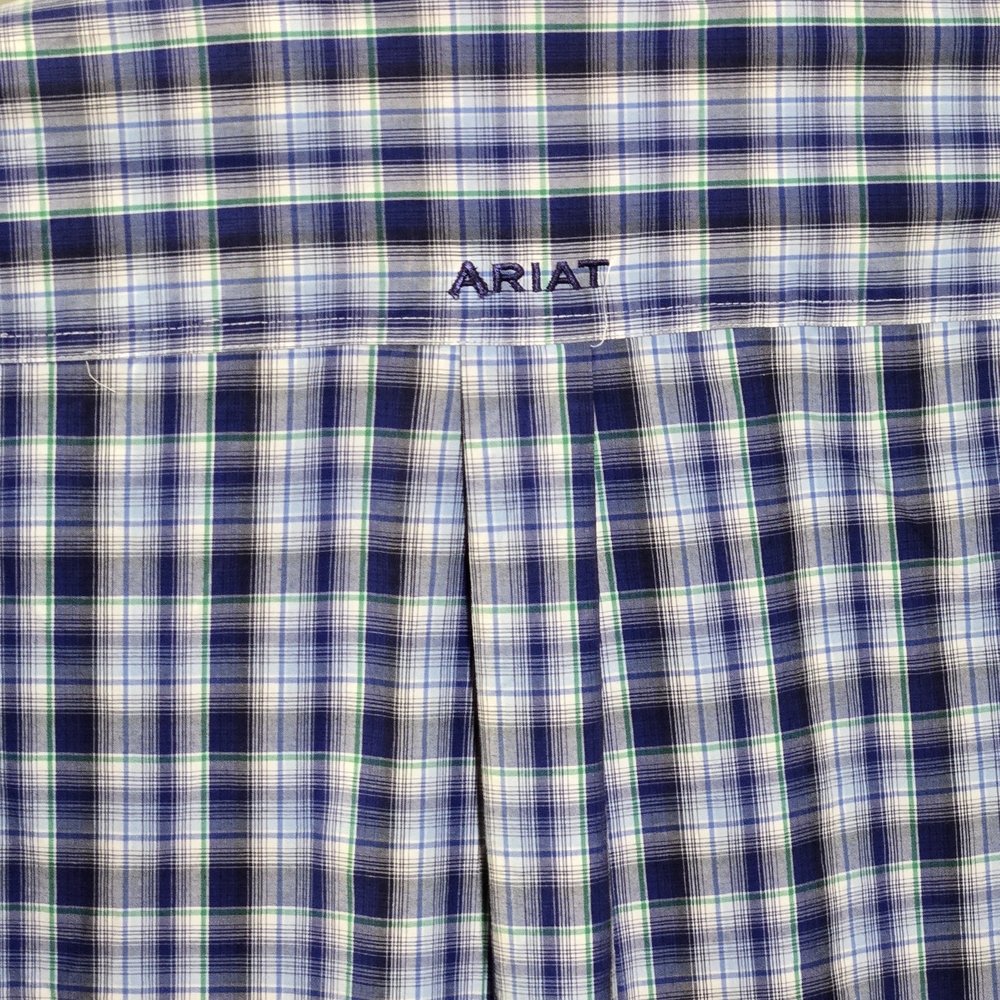 Ariat Pro Series Men's Blue Green Plaid Long Sleeved Button Down Shirt SIZE L